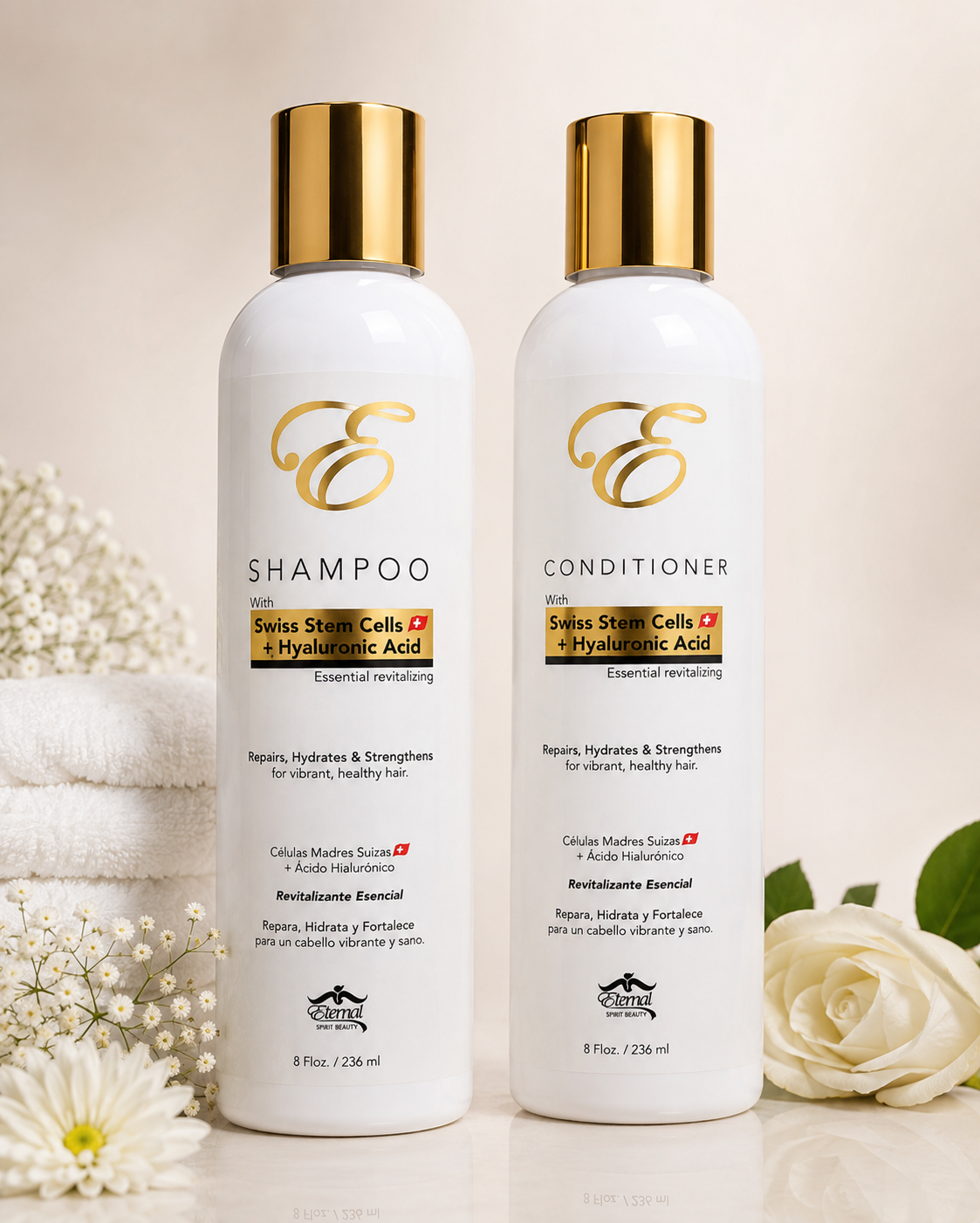 Eternal Spirit Beauty Shampoo + Conditioner Set with Swiss Stem Cells & Hyaluronic Acid – 2-Piece Hair Care Duo, 8 fl oz Each