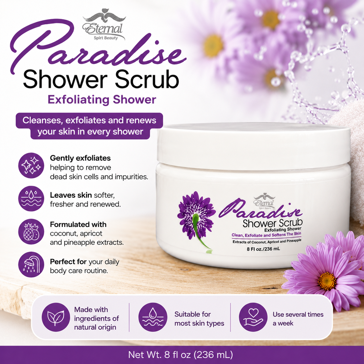 Paradise Shower Body Scrub | Exfoliating Body Scrub – 8 fl oz (236 mL)