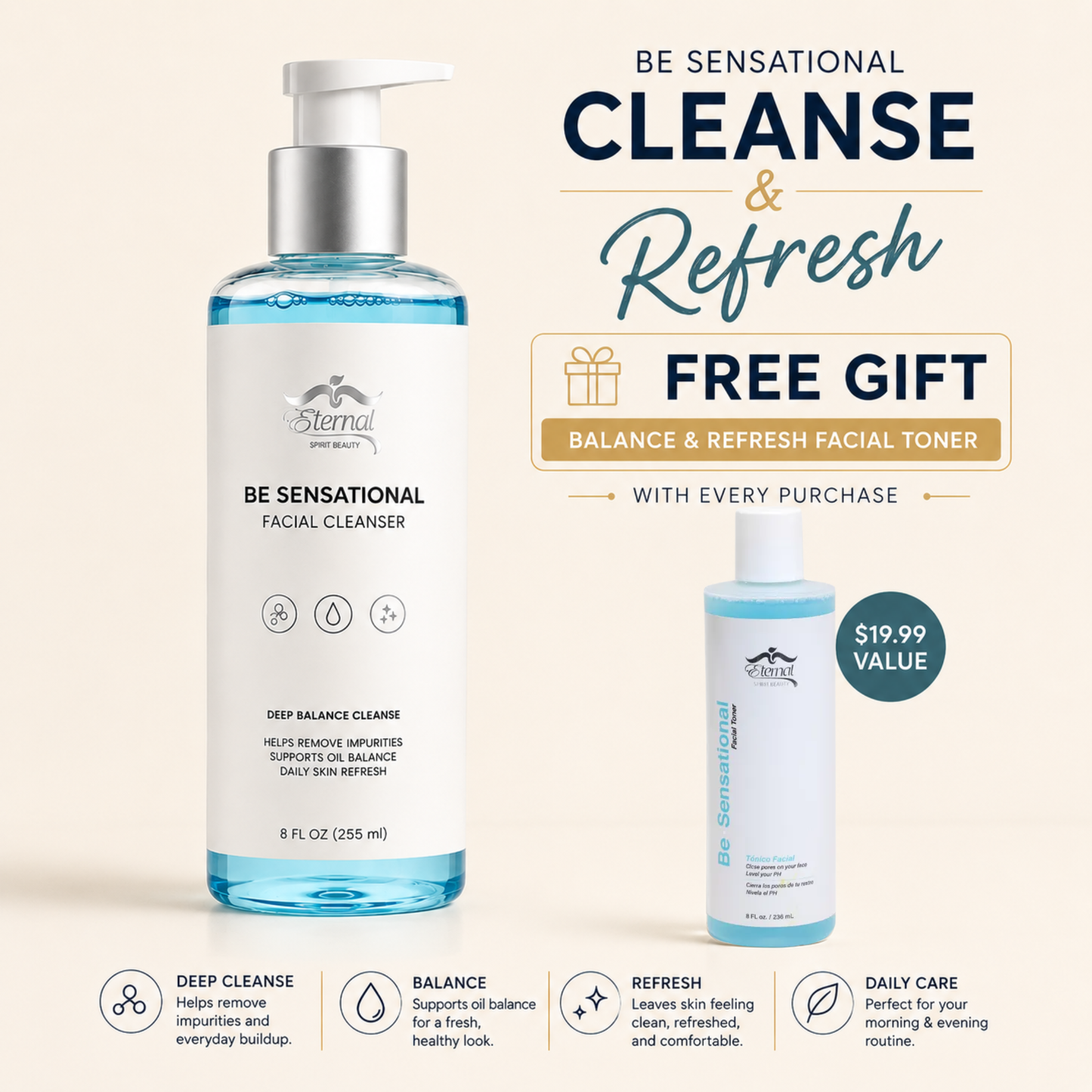 Eternal Spirit Beauty Be Sensational Facial Cleanser – Deep Balance Cleanse, 8 fl oz